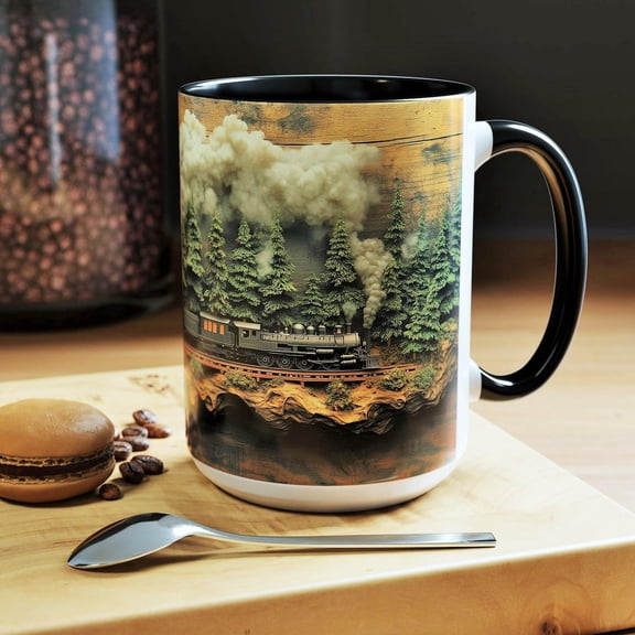 Steam Train Forest Mug: Rustic Cabin Decor Coffee Cup