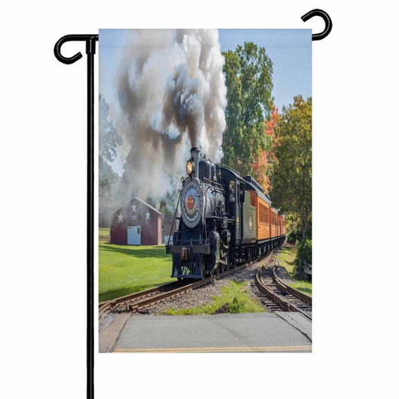 Steam Train Garden Flag 12x18 Inch Hose Green Tree Nature Landscape Countryside Double Sided Small Decorative Garden Flags for Outside, Outdoor Yard Porch Lawn Decoration