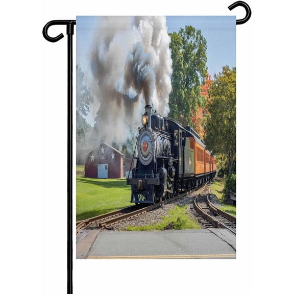 Steam Train Garden Flag 12x18 Inch Hose Green Tree Nature Landscape Countryside Double Sided Yard Flags for Outdoor Decoration Welcome Flag Outside Holiday Home Garden Porch lawn Patio Sign