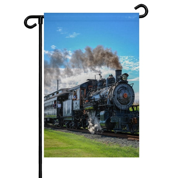 Steam Train Garden Flag 12x18 Inch Railways Trees Landscape Modern Double Sided Small Decorative Garden Flags for Outside, Outdoor Yard Porch Lawn Decoration