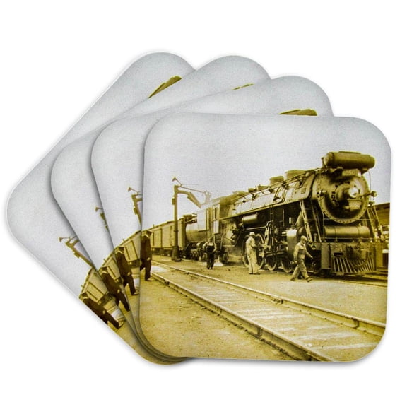 3drose, Steam Train Locomotive No. 6050 Canadian Railway Railroad Circa 1920, Set of 4 Coasters - Soft