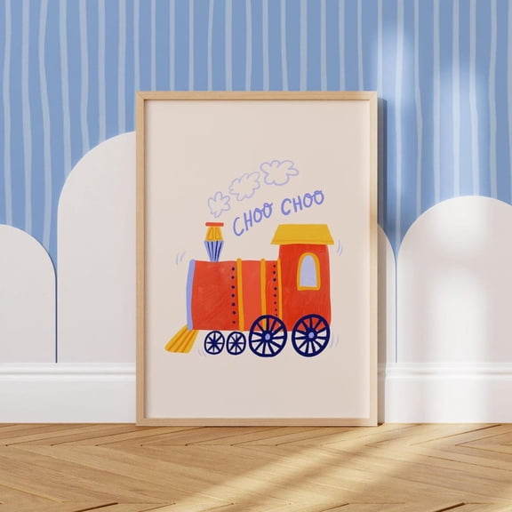 Steam Train Nursery Red and Yellow Home Wall Picture, Unframed Canvas 24x36in