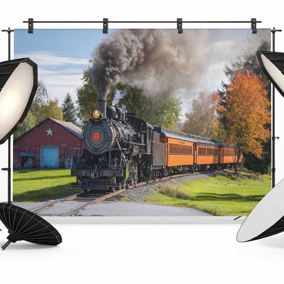 Steam Train Photography Backdrop 7x5FT, Hose Tree Nature Landscape Countryside Photo Backdrops, Background for Photography Studio Photo Studio Background, Back Drop for Photoshoot