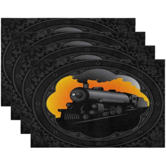 Steam Train Placemats Set of 4 Retro Pattern Summer Table Mats Farmhouse Holiday Kitchen Dining Decoration for Indoor Outdoor Dinner Party Decor 12x18 Inch