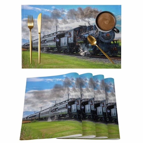 Steam Train Placemats Set of 1 Railways Trees Landscape Modern Heat Insulation Washable Place Mats, Non-Slip Table Mats for Dining Table Party Kitchen Decor,13x19 Inch