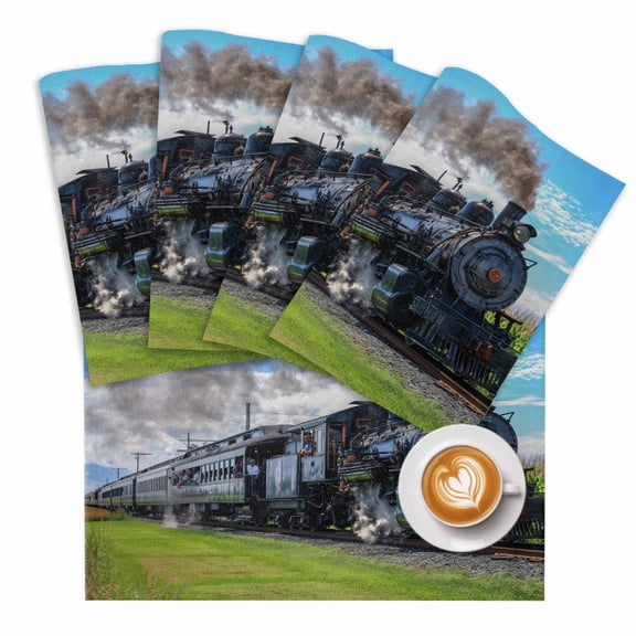 Steam Train Placemats Set of 1 Railways Trees Landscape Modern Place Mats Washable Table Mats for Party Kitchen Dining Decoration, 13 X 19 Inch