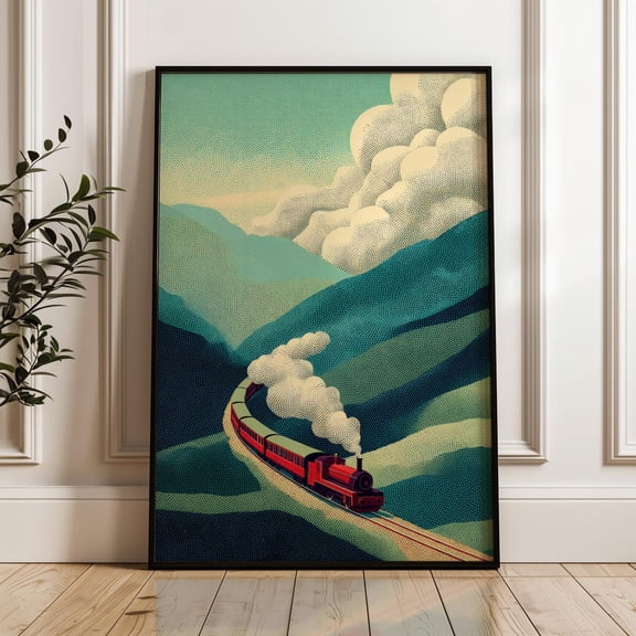 Steam Train Pointillism Design Poster
