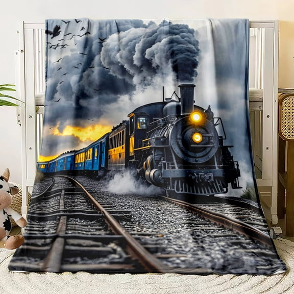 Steam Train Printed Soft and Warm Blanket Lightweight Flannel Throw Sofa Bed Sheet Travel Living Room Office Couch Chair Camping Flannel Fabric Printing Blankets Perfect Gift Family Friends