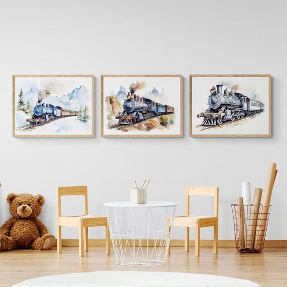 Steam Train Prints Set 3 Stretched Canvas 8x12