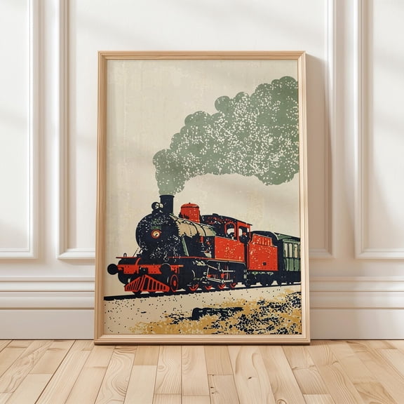 Steam Train Retro Locomotive Classic Railway Engine Illustration Industrial Travel For Train Lovers Poster Unframed Paper Print