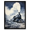 thumbnail image 1 of Steam Train Ride Through Mountain Valley Blue Artwork Framed Wall Art Print A4, 1 of 5