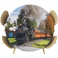 thumbnail image 1 of Steam Train Round Tablecloth, Fitted Table Cover with Elastic for 45"-54" Round Tables, Railroad Country Barn Rustic Trees Farmhouse Table Cloth Outdoor Indoor Dinning Party Waterproof Tablecloths, 1 of 7