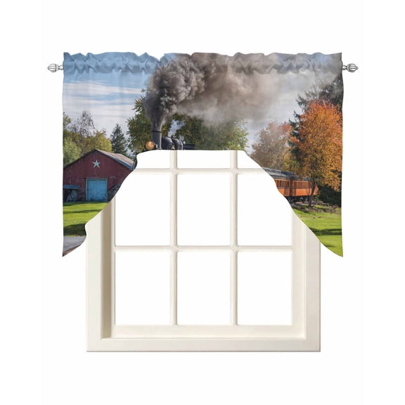 Steam Train Swag Curtains for Kitchen Railroad Country Barn Rustic Trees Farmhouse Valances for Windows Rod Pocket Small Window Treatment Short Topper for Cafe Bedroom Bathroom Decor 56x36 Inch
