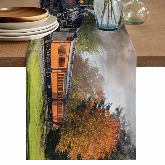 Steam Train Table Runner 36 Inches, Railroad Country Barn Rustic Trees Farmhouse Bed Runner Dresser Scarves Tabletop for Indoor Outdoor Parties/Ceremony/Banquet, 13"x 36"