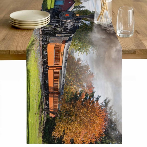 Steam Train Table Runner 48 Inches Long Farmhouse Dress Scarves, Railroad Country Barn Rustic Trees Farmhouse Dining Tablerunner for Coffee Table/Kitchen Island/Party Décor, 13" x 48"