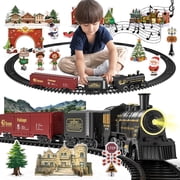 Steam Train Toy Set for Boys 3 4 5 6 7 Years, with Sounds & Light, Electric Classical Engine Locomotive for Kids, Rechargeable Model Train Kit for Christmas Tree, Cargo Car Railway Tracks