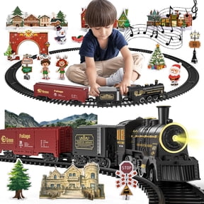 Steam Train Toy Set for Boys 3 4 5 6 7 Years, with Sounds & Light, Electric Classical Engine Locomotive for Kids, Rechargeable Model Train Kit for Christmas Tree, Cargo Car Railway Tracks