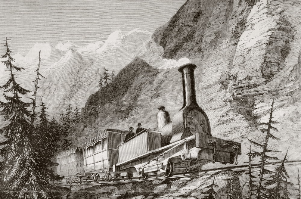 Steam Train Used On The Mont-Cenis France Railroad During The 1860s From Lunivers Illustre Published In Paris In 1868 Canvas Art - Ken Welsh Design Pics (36 x 24)