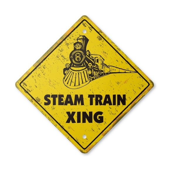 Steam Train Vintage Crossing Sign Zone Xing | Indoor/Outdoor Plastic | 12" Tall rustic lover model RR railroad