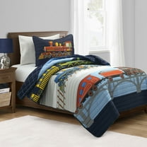 Steam Trains Quilt Navy/Multi 2Pc Set Twin