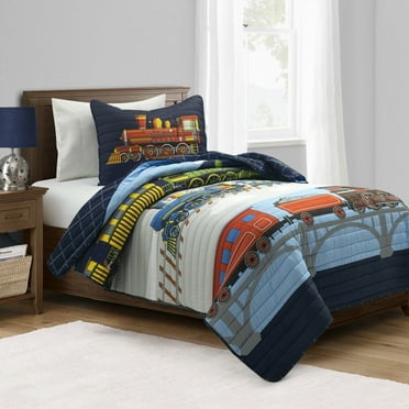 Steam Trains Quilt Navy/Multi 2Pc Set Twin