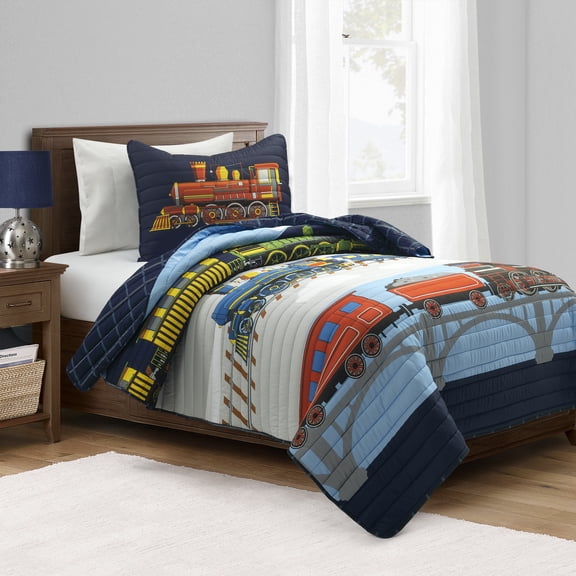 Steam Trains Quilt Navy/Multi 2Pc Set Twin
