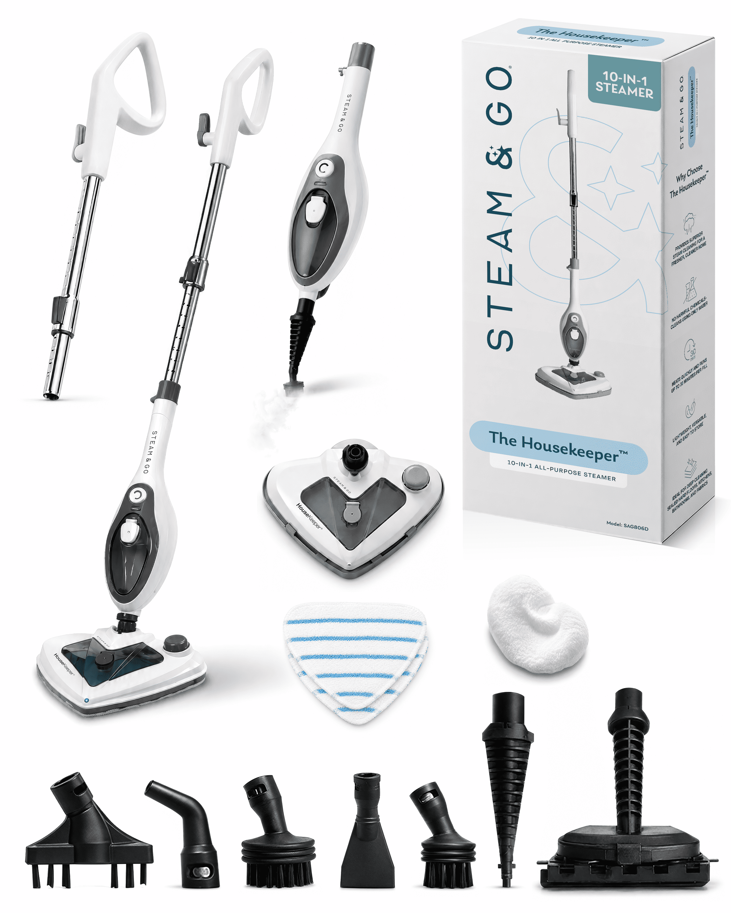 STEAM AND GO 10-in-1 Steam Mop, Electric Mop Floor Steamer with Detachable Base