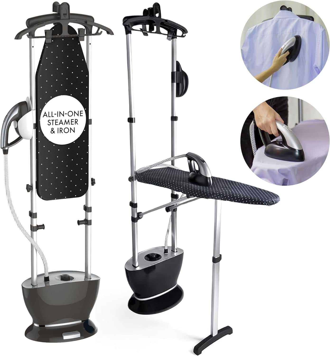 Black and Silver All-in-One Garment Steamer with Ironing Board