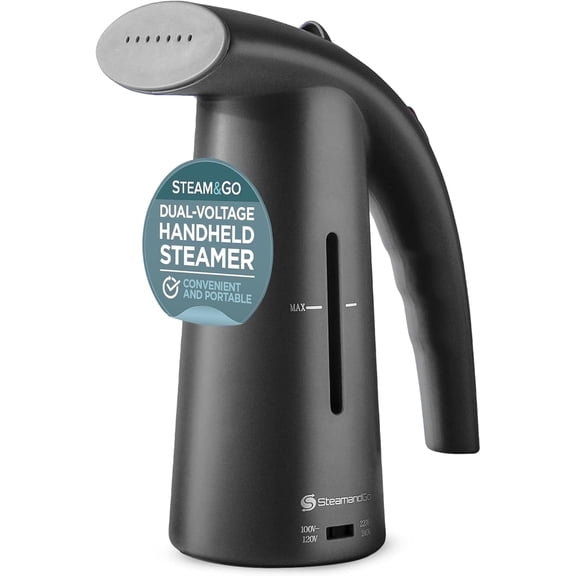 STEAM AND GO Portable Clothes Steamer, Dual Voltage Handheld Travel Steamer for Clothes, Black