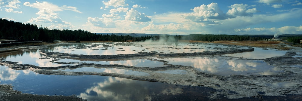 Steam emerging from a geyser Great Fountain Geyser Yellowstone National Park Wyoming USA Canvas Art - Panoramic Images (6 x 18)