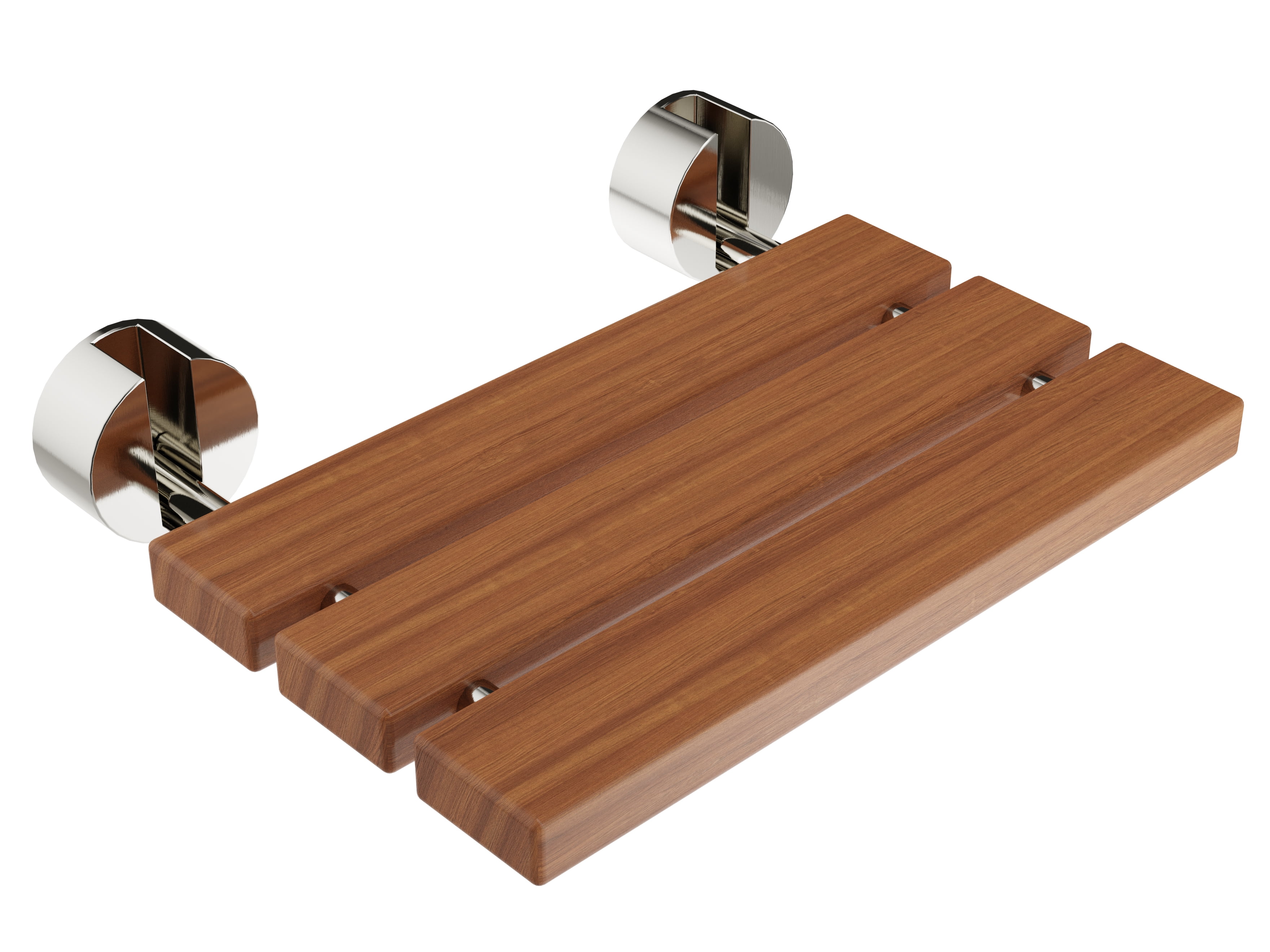 Natural Teak Wood Wall Mounted Folding Shower Bench with Polished Chrome Finish