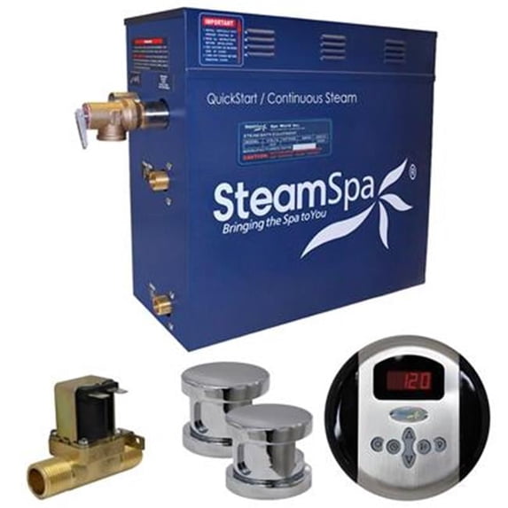SteamSpa OA1200CH-A 12 kW Oasis QuickStart Acu-Steam Bath Generator Pack with Built-in Auto Drain, Polished Chrome