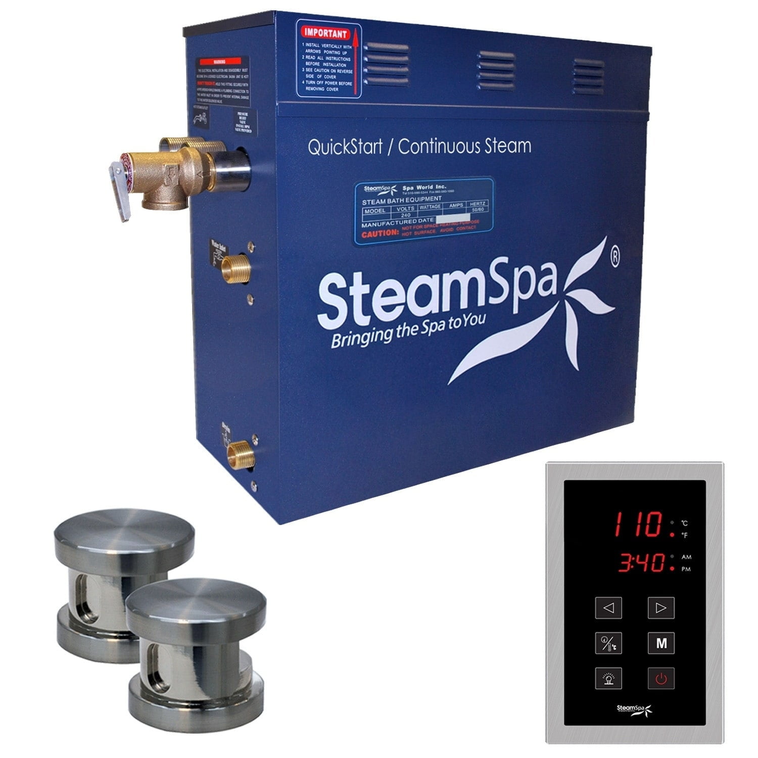 SteamSpa  Oasis 12 KW QuickStart Steam Bath Generator Package in Brushed Nickel