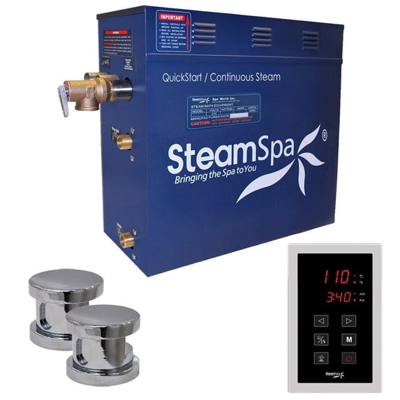 SteamSpa Oasis 12kw Touch Pad Steam Generator Package in Chrome