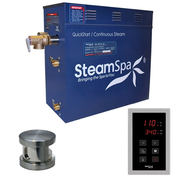 SteamSpa  Oasis 9 KW QuickStart Steam Bath Generator Package in Brushed Nickel