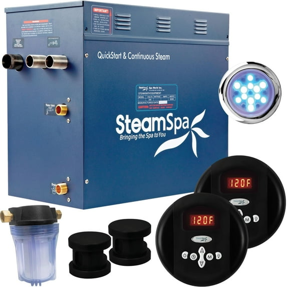 SteamSpa Royal 12 KW QuickStart Acu-Steam Bath Generator in Matte Black