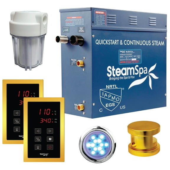 SteamSpa Royal 4.5 KW QuickStart ACU-Steam Bath Generator Package in Gold