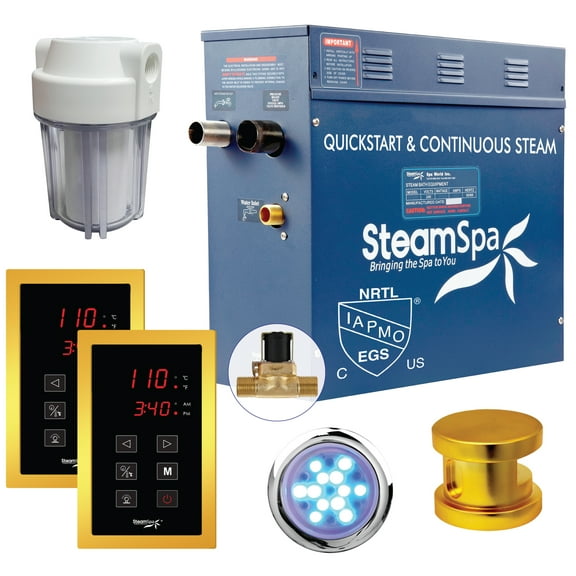 SteamSpa Royal 9 KW QuickStart ACU-Steam Bath Generator Package in Gold