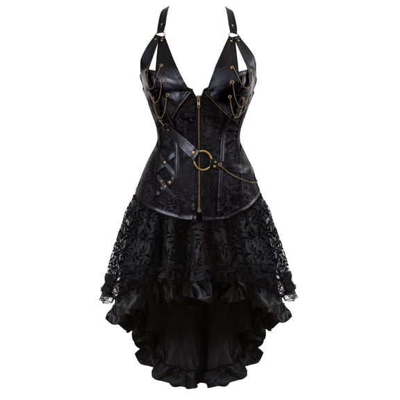 SteamUpnk Corset and Bustier Leather basques Womens burlesque Plus Size Pirate Costumes Black XXS