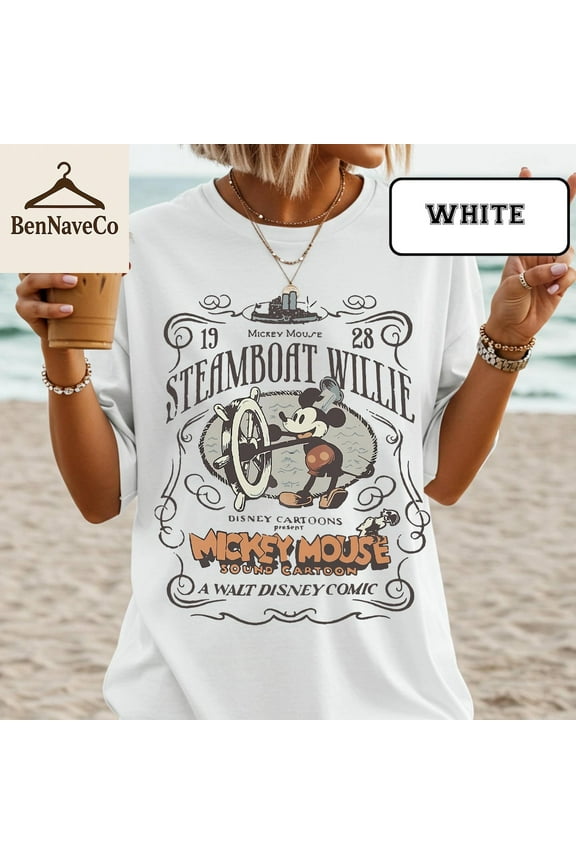 Steamboat Willie 1928 T-Shirt, Vintage Mickey Mouse Cartoon Tee, Retro Disney Comic Shirt, Classic Walt Disney Tee, Old School Mickey Shirt