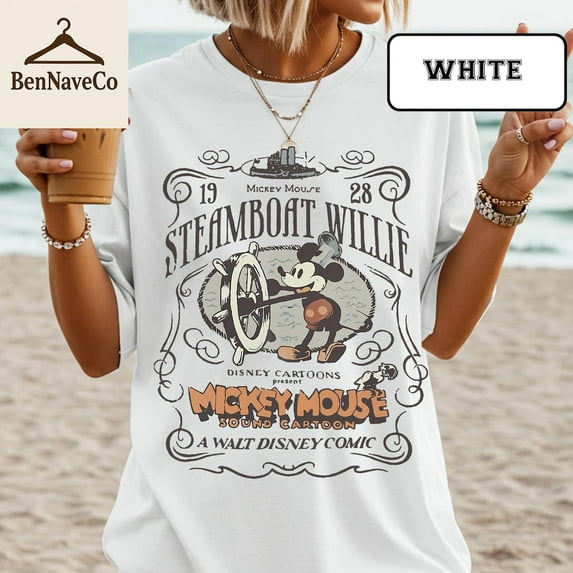 Steamboat Willie 1928 T-Shirt, Vintage Mickey Mouse Cartoon Tee, Retro Disney Comic Shirt, Classic Walt Disney Tee, Old School Mickey Shirts-5Xl Shirt