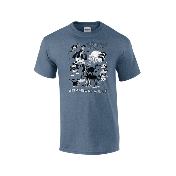 Steamboat Willy Timeless Classic Get Together Short Sleeve Men's Graphic T-Shirt-Heather Indigo-small