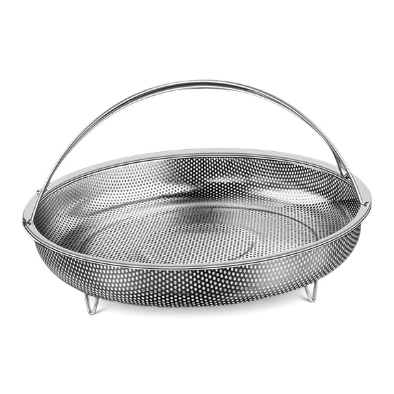 Steamer Basket – 18/8 Stainless Steel, (8.9 in) Diameter, with Handle & Feet, for Vegetables, Eggs, Buns, Food-Grade