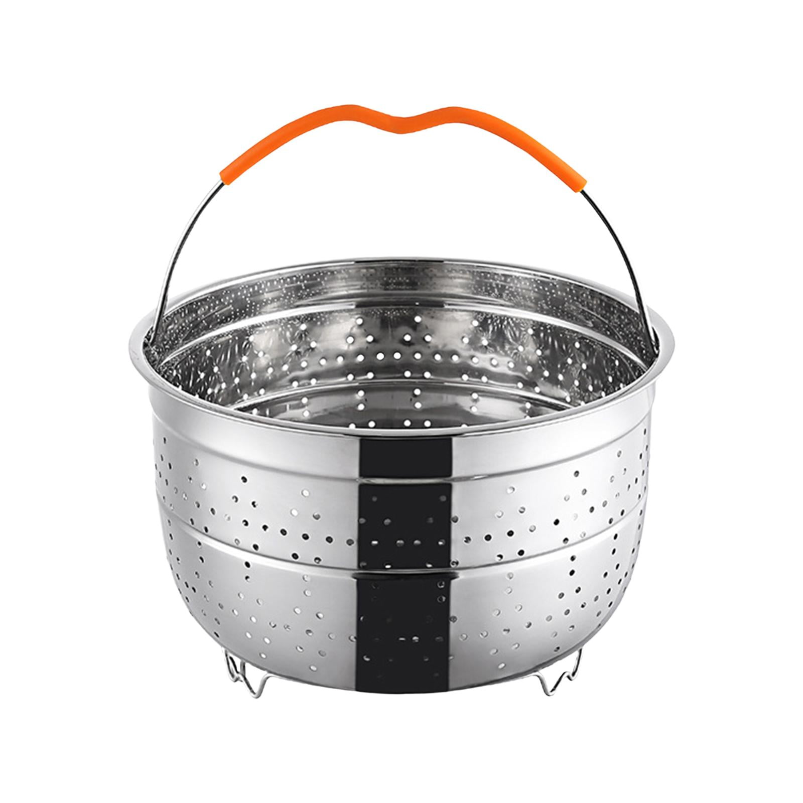 Steamer Basket Fruit Vegetables Colander Strainer Washing Bowl Fine Holes  Design Stainless Steel Cooker Insert with Handle for 3 quart