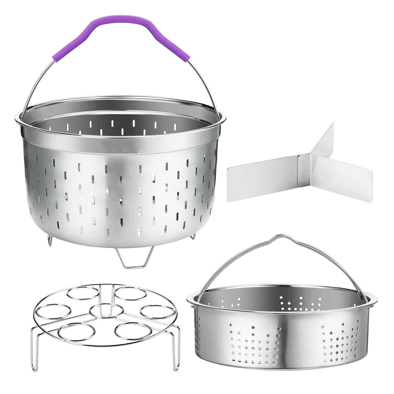 Steamer Basket For Instant Pot Pressure Cooker  Accessories Set Compatible With 5/6/8 Qt Instapot -18/8 Stainless Steel Strainer Insert Silicone Handle Divider Egg Rack 6 Quart