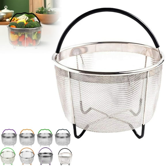 Steamer Basket,Stainless Steel Mesh Steaming Basket Strainer for steaming meat,vegetables,Insert Mesh Steamer Basket with Folding Handle for Pressure Cooker (E)