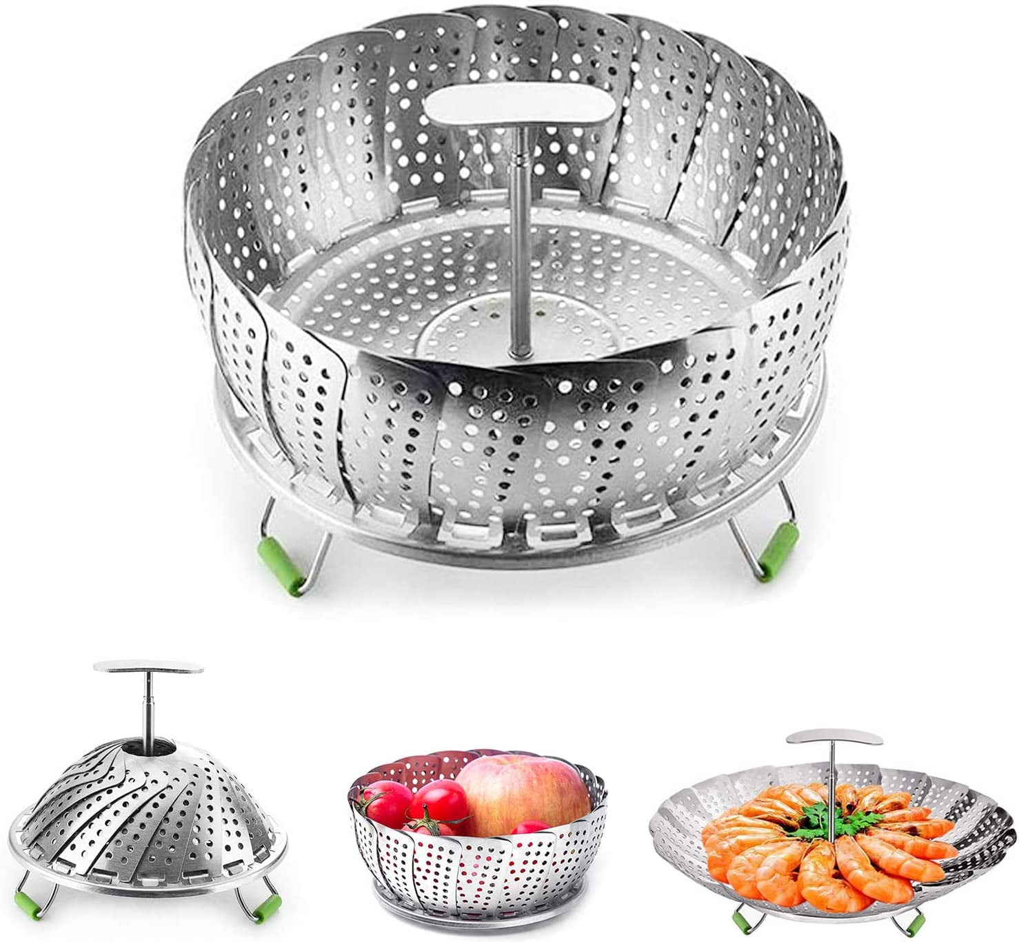  Chef Craft Classic Steamer Basket, 6 inch Diameter 9.5 inch  Expanded, Stainless Steel: Vegetable Steamer: Home & Kitchen