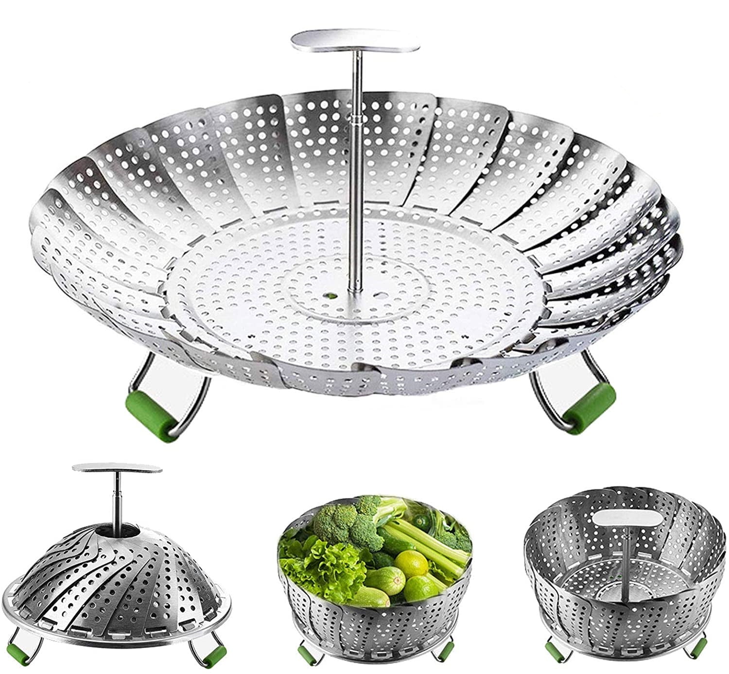 Steamer Basket, Stainless Steel Veggie Steamer Basket, Folding Expandable Steamers to Fits Various Size Pot(5.5 inch to 9 inch)