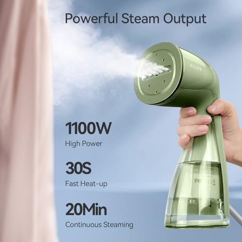 Steamer for Clothes, 1100W Clothes Steamer with Large 300ml Tank, Handheld Clothing Steamer, Fabric Wrinkle Remover, Portable & Compact Travel Size Garment Steamer ONLY FOR 120V (Green)