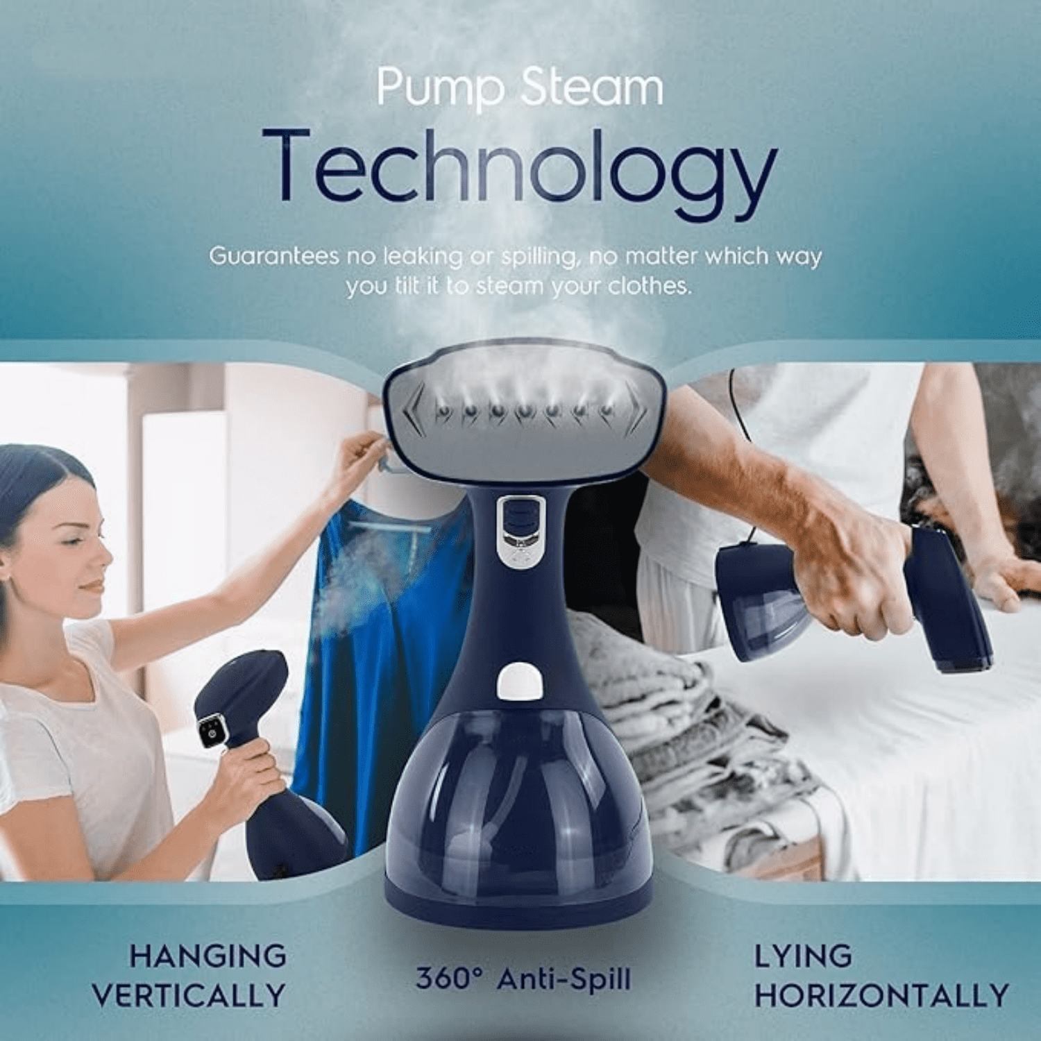 Steamer for Clothes, 1500 Watt Portable Handheld Fabric and Garment Steamer with Lint Remover & Fabric Brush, Ultra-Fast Heat Up, 18 Min Continuous Steam for Powerful Wrinkle Remover, Blue